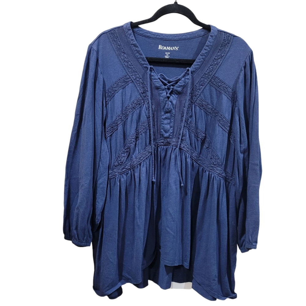 Romans Navy Blue Top Size 1x  22/24 Womans Tunic EUC Pull Over
